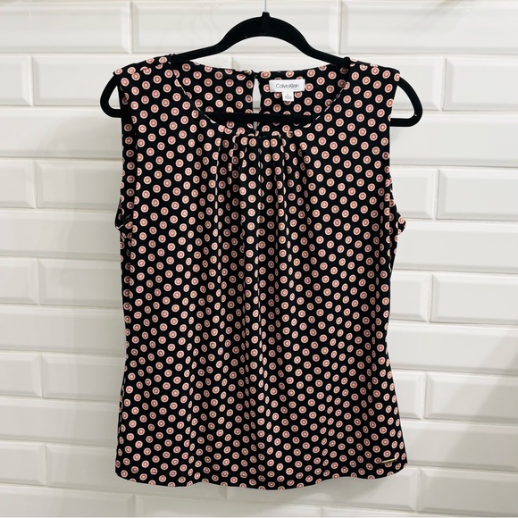 Calvin Klein Tops - Calvin Klein Women’s Sleeveless Rosette Blouse with Pleated Neckline